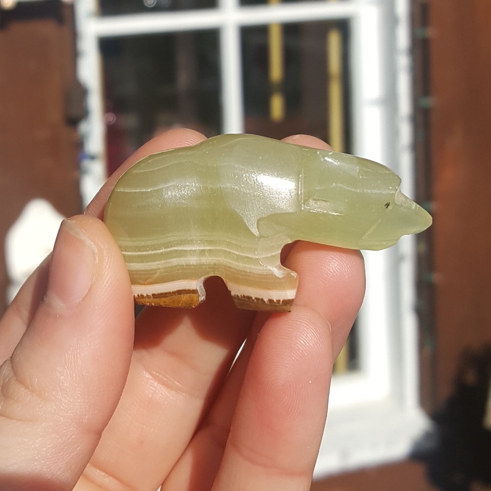 Tiny Adorable Banded Onyx Bear Cub Crystal Decor
